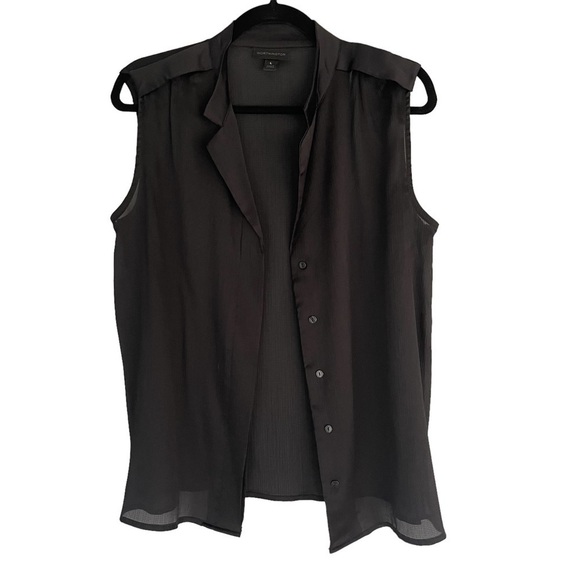 WORTHINGTON Sleeveless Button Down Blouse Black Sheer Tank Top - Picture 1 of 9